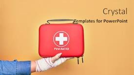  Presentation with first aid kit - Audience pleasing PPT theme consisting of wounded-hand-of-caucasian-young backdrop and a yellow colored foreground