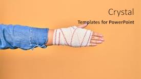  Presentation with wounded - PPT theme having wounded-hand-of-caucasian-young background and a yellow colored foreground