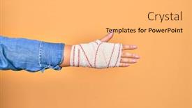  Presentation with wounded - Presentation design consisting of wounded-hand-of-caucasian-young background and a yellow colored foreground