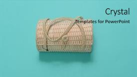  Presentation with woven - Slide set featuring woven bag isolated on blue background and a seafoam green colored foreground