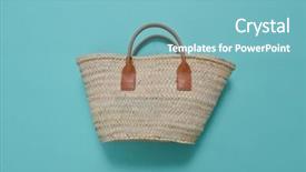  Presentation with straw - Cool new PPT theme with woven bags - fashion straw bag on blue backdrop and a  colored foreground