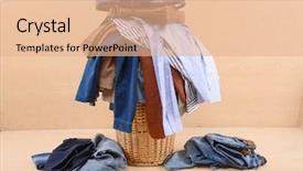  Presentation with bag iv fluid - Amazing slide set having woven bags - full of jeans clothes backdrop and a coral colored foreground