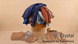  Presentation with leather shoes - Presentation theme featuring woven bags - full of jeans pile background and a coral colored foreground