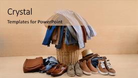  Presentation with leather shoes - Beautiful theme featuring woven bags - full of jeans pile backdrop and a coral colored foreground