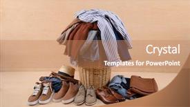  Presentation with leather shoes - Presentation theme having woven bags - full of jeans pile background and a coral colored foreground