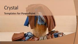  Presentation with leather bag - Slides having woven bags - full of jeans pile background and a coral colored foreground