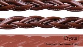  Presentation with woven - PPT theme featuring woven brown leather belt isolated on white background and a red colored foreground