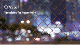  Presentation with city night - Audience pleasing theme consisting of woven wire fence with blur backdrop and a dark gray colored foreground