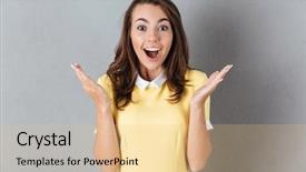  Presentation with wow - Presentation having wow - happy pretty girl standing background and a lemonade colored foreground
