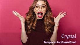  Presentation with wow - Beautiful PPT theme featuring wow - image of young surprised lady backdrop and a wine colored foreground