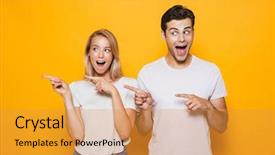  Presentation with young happy couple - Cool new theme with wow - photo of happy excited young backdrop and a gold colored foreground