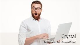  Presentation with laptop and wall - Amazing slide set having wow - picture of shocked young bearded backdrop and a lemonade colored foreground