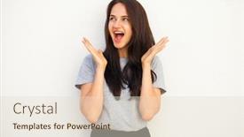  Presentation with wow - Theme enhanced with wow portrait of a young beautiful brunette woman isolated on white background background and a lemonade colored foreground