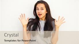  Presentation with wow - Beautiful theme featuring wow portrait of a young beautiful brunette woman isolated on white background backdrop and a lemonade colored foreground