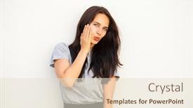  Presentation with wow - PPT layouts consisting of wow portrait of a young beautiful brunette woman isolated on white background background and a lemonade colored foreground