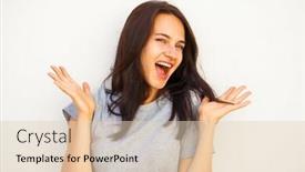  Presentation with wow - Theme with wow portrait of a young beautiful brunette woman isolated on white background background and a lemonade colored foreground