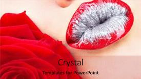  Presentation with blush brushes lip gloss - Presentation with wpmen lips with shiny red background and a crimson colored foreground