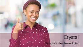 Presentation with african american in computer - Cool new PPT theme with wrap up - beautiful young african american woman backdrop and a violet colored foreground