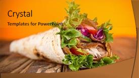  Presentation with kebab - Presentation theme consisting of wrap up - close up of kebab sandwich background and a gold colored foreground