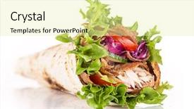  Presentation with kebab - Colorful presentation theme enhanced with wrap up - close up of kebab sandwich backdrop and a blonde colored foreground