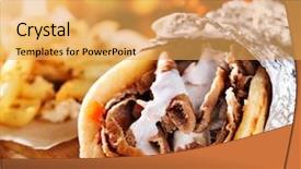  Presentation with greek - Audience pleasing presentation theme consisting of wrap up - greek gyro with fries close backdrop and a yellow colored foreground