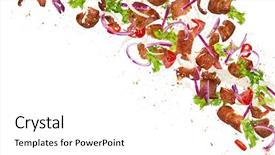  Presentation with kebab - Slide deck consisting of wrap up - kebab ingredients flying close-up freeze background and a white colored foreground