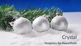  Presentation with christmas balls disco ball - Colorful PPT theme enhanced with wrap up - silver christmas balls on snow backdrop and a  colored foreground