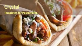  Presentation with feta cheese - Colorful presentation design enhanced with wrap up - two lamb gyros with feta backdrop and a tawny brown colored foreground