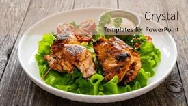  Presentation with mozzarella cheese - Presentation theme featuring wrapped-chicken-breasts-filled background and a coral colored foreground