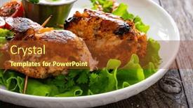  Presentation with mozzarella cheese - PPT theme consisting of wrapped-chicken-breasts-filled background and a tawny brown colored foreground