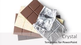  Presentation with chocolate milk - PPT theme with wrapped-chocolate-bar-in-aluminum background and a light gray colored foreground