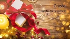  Presentation with wooden lighting - Slides consisting of wrapped gift box baubles candle background and a coral colored foreground