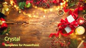  Presentation with wooden lighting - Amazing slides having wrapped gifts box baubles candle backdrop and a tawny brown colored foreground
