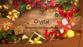  Presentation with wooden lighting - Presentation theme featuring wrapped gifts box baubles candle background and a coral colored foreground