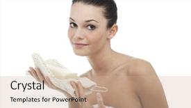  Presentation with young sing woman singing young - Beautiful slide deck featuring wrapped in towel holding soap backdrop and a  colored foreground