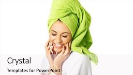  Presentation with towel for uk market - PPT theme enhanced with wrapped in towel on head background and a white colored foreground