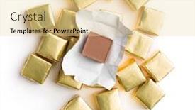  Presentation with candy - Theme featuring wrapped nougat candy isolated on white background background and a blonde colored foreground