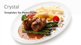  Presentation with asparagus - Beautiful PPT layouts featuring wrapped pork chop with french fries and asparagus on white background backdrop and a white colored foreground