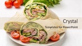  Presentation with tortilla - Theme with wrapped tortilla sandwich rolls cut background and a coral colored foreground