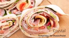  Presentation with tortilla - PPT layouts consisting of wrapped tortilla sandwich rolls cut in half background and a coral colored foreground