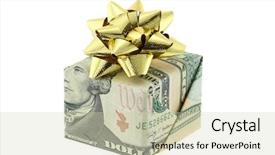  Presentation with gift ribbon - Slide set featuring wrapped with united stated bill background and a soft green colored foreground