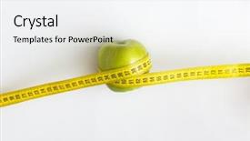  Presentation with green apple - Slide deck consisting of wrapped with yellow measuring tape background and a sky blue colored foreground
