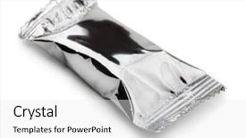  Presentation with edible food packaging - Audience pleasing presentation theme consisting of wrapper - closed food foil package isolated backdrop and a white colored foreground