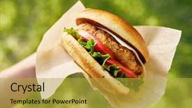  Presentation with chicken little chicks - Colorful PPT layouts enhanced with wrapper - woman holding crispy chicken sandwich backdrop and a yellow colored foreground