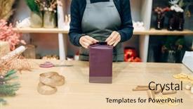  Presentation with blue ribbon - PPT layouts having wrapping paper with blue ribbon background and a lemonade colored foreground