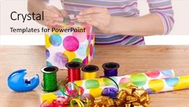  Presentation with paper - Colorful slide set enhanced with wrapping presents surrounded by paper backdrop and a lemonade colored foreground