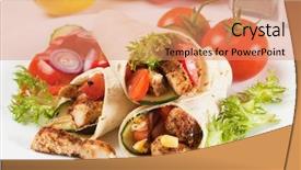  Presentation with grilled chicken - Cool new PPT layouts with wraps - grilled chicken meat and vegetable backdrop and a coral colored foreground