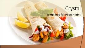  Presentation with grilled - PPT theme consisting of wraps - kebabs - grilled meat background and a blonde colored foreground