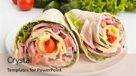  Presentation with tortilla - Colorful theme enhanced with wraps - wrapped tortilla sandwich rolls cut backdrop and a coral colored foreground