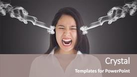  Presentation with steam - Colorful theme enhanced with wrath - anger young businesswoman shouting backdrop and a gray colored foreground
